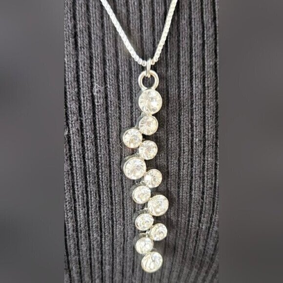 Silver Tone Simulant Diamond Journey Pendant & Necklace - Picture 4 of 5